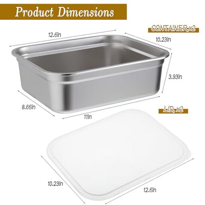 2 Pack Pizza Dough Proofing Box, Stackable Stainless Steel Bread Proofing Box and Dough Container with Lid, 12.6 * 10.2 Inch Food Storage Box Container, Large Capacity Pizza Dough Storage Container
