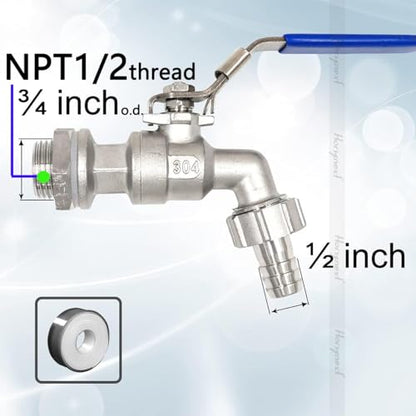 3/4" O.D. thread to 1/2 inch elbow barb stainless steel home brewing bulkhead ball valve fitting kit, for gallon beer pot brew kettle spigot mash tun - size: 3/4" thread -1/2" barb,1st generation