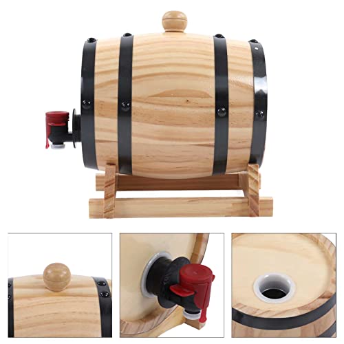 0.79 Gallon Whiskey Aging Barrel with Faucet - Pine Wood Wine Storage Keg for Bourbon, Brandy, Tequila | Large Capacity Retro Dispenser with Bracket | Home Bar, Catering, BBQ Accessory(3L) - size: 3L