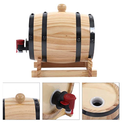 0.79 Gallon Whiskey Aging Barrel with Faucet - Pine Wood Wine Storage Keg for Bourbon, Brandy, Tequila | Large Capacity Retro Dispenser with Bracket | Home Bar, Catering, BBQ Accessory(3L) - size: 3L