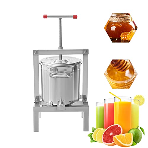 2.6gal/10L Manual Fruit Juicer Grape with T-shape Handle, DIY Large Fruit Honey Presser and Cider, Wine, Grape, Apple Press Extractor for Wine and Juice Making with Stainless Steel Bucket