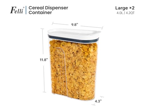 Felli Cereal Container Storage Airtight Holds 32 oz Family Size Breakfast Box with Flip Top Lid, Stackable Acrylic Dry Food Dispenser, Protein Granola Oats Grains, Crunch Keeper (Large 4.1Qt - 2pk) - color: Large 4.1Qt - 2pk