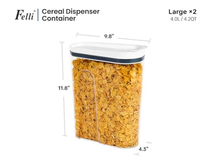 Felli Cereal Container Storage Airtight Holds 32 oz Family Size Breakfast Box with Flip Top Lid, Stackable Acrylic Dry Food Dispenser, Protein Granola Oats Grains, Crunch Keeper (Large 4.1Qt - 2pk) - color: Large 4.1Qt - 2pk
