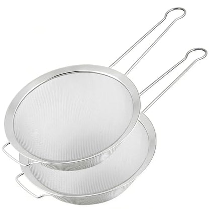 7.87" Fine Mesh Strainer Set with Sturdy Handle, Stainless Steel Sieve Flour Sifter, Kitchen Metal Colander for Rice, Quinoa, Pasta, Fruit, 2 Pack | Food Grade Stainless Steel, No Nust, Fine Mesh Strainer For Rice, Quinoa, Sifting Flour - size: 7.87"