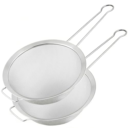 7.87" Fine Mesh Strainer Set with Sturdy Handle, Stainless Steel Sieve Flour Sifter, Kitchen Metal Colander for Rice, Quinoa, Pasta, Fruit, 2 Pack | Food Grade Stainless Steel, No Nust, Fine Mesh Strainer For Rice, Quinoa, Sifting Flour - size: 7.87"
