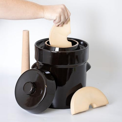 Lehman's European Style Fermentation Crock Set with Wooden Stomper and Fitted Weights, Set to Preserve Sauerkraut Pickles Kimchi and More (1 Gallon) - size: 1 Gallon
