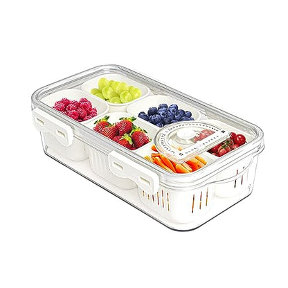 Divided Food Serving Tray with Lids Stackable Snackle Box for Candy Nuts Spice Fruit&Veggie Container with 6 Small Dividers Plastic Storage Bins for Fridge Pantry Freezer - size: 1Pack with 6 dividers