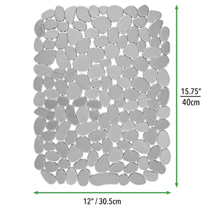 mDesign Adjustable Kitchen Sink Dish Drying Mat/Grid - Soft Plastic Sink Protector, Cushions Sink, Dishes - Quick Draining Pebble Design - Includes 1 Saddle, 2 Large Mats - Set of 3 - Light Gray Stone - color: Light Grey