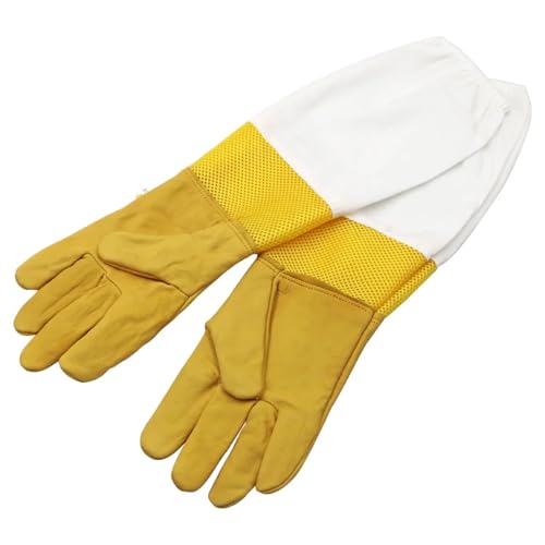 Beekeeping Gloves 2 Pairs Beekeeping Gloves Yellow Short Mesh Protective Sleeves Breathable Leather and Cloth Anti Bee Apiculture Beekeeping Gloves Yellow for Beekeepers Protected Supplies(3X-Large) - size: 3X-Large