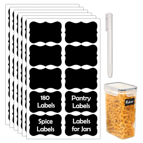 JIEHENG 180Pcs Chalkboard Labels for Jars,Removable Stickers with 1 Liquid Chalk Markers(Black, Wavy) - color: Black, size: Wavy