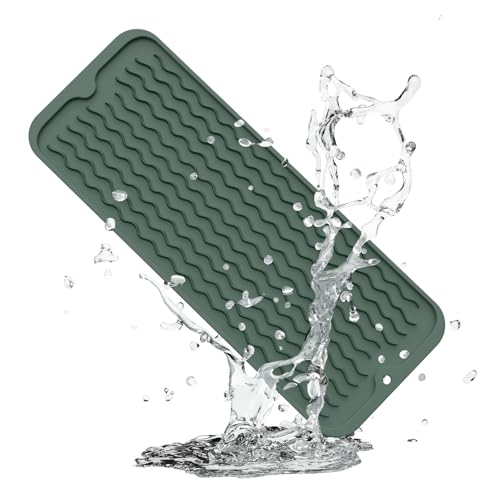 ZLR Small Dish Drying Mat (6" x 17" / 153 x 433mm) - Narrow Silicone Drainer for Kitchen Counter, Apartment & RV - Compact Sponge Holder & Sink Caddy Tray, Non-Slip Food-Grade Silicone (Dark Green) - color: Dark Green, size: 17" x 6"