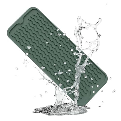 ZLR Small Dish Drying Mat (6" x 17" / 153 x 433mm) - Narrow Silicone Drainer for Kitchen Counter, Apartment & RV - Compact Sponge Holder & Sink Caddy Tray, Non-Slip Food-Grade Silicone (Dark Green) - color: Dark Green, size: 17" x 6"