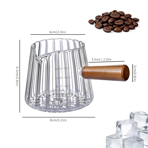 2 PCS Espresso Cups, Ohola 6OZ Espresso Shot Cup, Glass Measuring Cups with V-Shaped Spout, Markings in both oz & ml