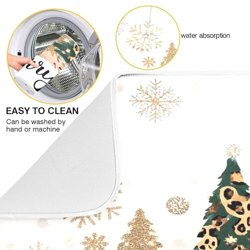 Christmas Tree Golden Dish Drying Mat for Kitchen Countertop 16x18 Winter Snowflake White Xmas Small Drying Mat Reusable Quick Dry Dish Sink Mats Easy Clean Decorative Essentials - size: 16x18(in)x1