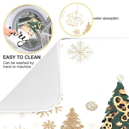 Christmas Tree Golden Dish Drying Mat for Kitchen Countertop 16x18 Winter Snowflake White Xmas Small Drying Mat Reusable Quick Dry Dish Sink Mats Easy Clean Decorative Essentials - size: 16x18(in)x1
