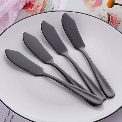 Stainless Steel 18/10 Cheese Desert Knives, Set of 4, Baikai Black Breakfast Butter Knife,Slicer Sandwich Spreader - color: Black