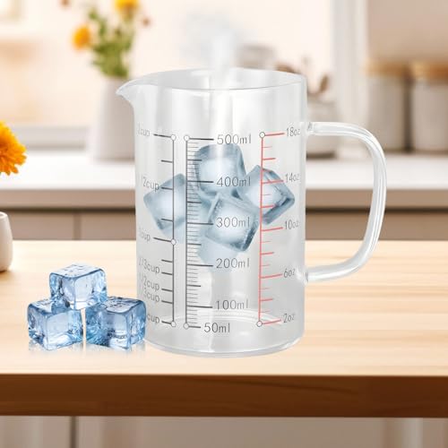 500ml/16.9oz Microwave Safe Glass Measuring Cup | Heat Resistant Borosilicate, V-Shaped Spout, Clear Scale, Multipurpose for Kitchen, Coffee & Yogurt(500ml/16.9oz) - size: 500ML