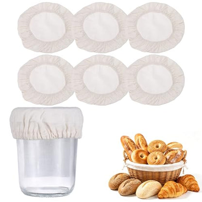 uxcell 6Pcs Sourdough Jar Cover, 210mm Wide Sourdough Starter Jar Covers Cloth Reusable Breathable Cotton Container Elastic Top Fermentation Lids for 7.5"-7.9"D Bowl & Jar Mouth, Beige - size: 210mm 7.5"-7.9"