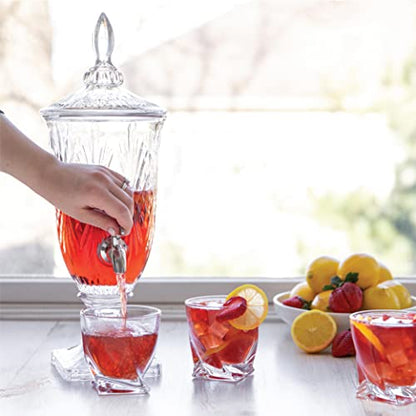 2 Liter Glass Beverage Dispenser with Stainless Steel Spigot on Glass Pedestal, Decorative Mason Drink Dispenser for BBQ, Picnic, Pool Party, and Social Events
