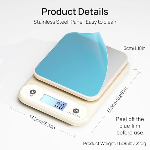 Digital Food Scale for Kitchen 11lb/0.1oz, 5kg/0.1g, Kitchen Scale for Cooking Baking, Built-in 300mAh Li-Battery, Rechargeable Type-C Charging White (1)