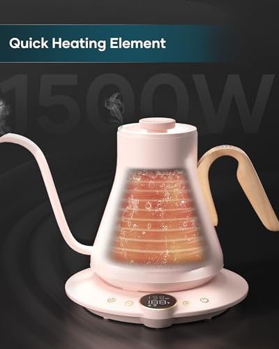 INTASTING Gooseneck Electric Kettle with ±1℉ Temperature Control for Pour Over Coffee & Tea, Quick Heating, BPA-Free Stainless Steel, Built-in Brew Timer, 1500W/0.9L (Munch Pink) - color: Munch Pink