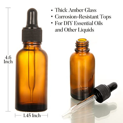 4 Pack, 2 oz Dropper Bottles with 2pcs Glass Pipettes(1ml) - Essential Oils Bottles for Health, Personal Care & Beauty - 60ml Thick Dark Amber Glass Tincture Bottle with Eye Droppers, Leakproof - color: with 2 Graduated Droppers