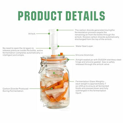 Wide Mouth 1.5L Fermentation Jar Kit – Pack of 3 Glass Fermenting Jars with Airlocks & Glass Weights for Sauerkraut, Kimchi, Pickles & More