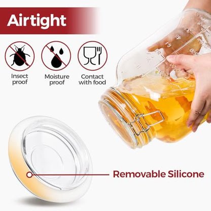 1.1 Gallon Wide Mouth Glass Canisters with Airtight Lids & Measurement Marks (2-Pack) – Includes 2 Measuring Scoops & Labels, Food Storage Jars for Flour, Sugar & Baking Supplies | BPA-Free