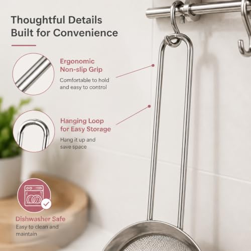 E-far Fine Mesh Strainer Set of 2, 3.3 Inches Stainless Steel Tea Strainer with Long Handle, Small Conical Mesh Strainers Sieve for Cocktail Coffee Food, Rust Proof & Easy to Clean (Silver) - color: Silver-2