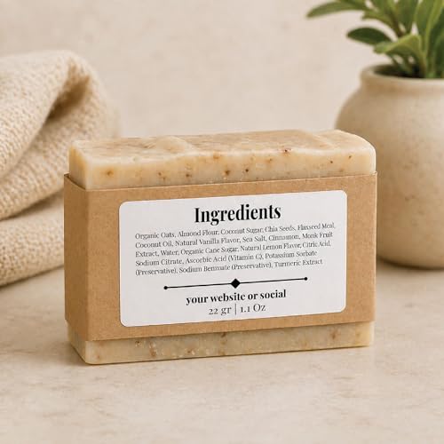 Custom Ingredient Labels for Small Business Packaging – Waterproof Stickers for Jars, Bags, Bottles & Boxes – 1x3, 2x3, 3x3 Sizes – Personalized, Easy to Customize