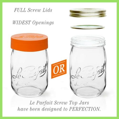 Le Parfait Eco-Friendly Zero Waste Wide Mouth Glass Jar with Airtight Screw Top Lid – Reusable French Storage Jar for Food, Soup, Flour, Sugar, Canning & Baking (1L/32oz, 4 Pack, White) - color: 1L-White (Set/4)