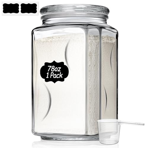 ComSaf 78oz Large Glass Storage Container with Airtight Lid, Thick Square Flour and Sugar Jar for Pantry Organization, Wide Mouth Glass Canister for Rice, Pasta, Cereal, Laundry Detergent - size: 78oz-1Pcs