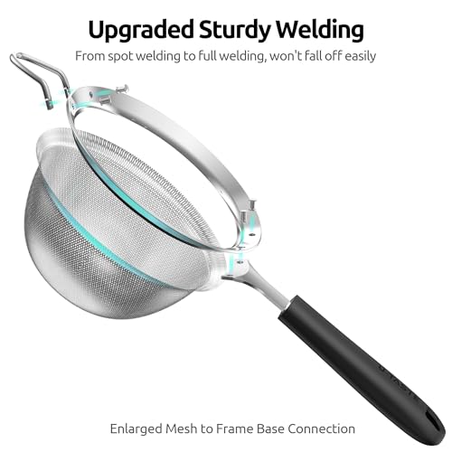 U-Taste Medium Fine Mesh Strainer: 18/8 Stainless Steel 4.73in 30 Mesh Kitchen Food Sieve with Sturdy Riveted Silicone Handle, Heavy Duty Deep Handheld Metal Colander for Rice, Quinoa, Flour (Black) - color: (2) Black, size: M-4.73in