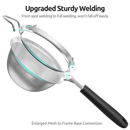 U-Taste Medium Fine Mesh Strainer: 18/8 Stainless Steel 4.73in 30 Mesh Kitchen Food Sieve with Sturdy Riveted Silicone Handle, Heavy Duty Deep Handheld Metal Colander for Rice, Quinoa, Flour (Black) - color: (2) Black, size: M-4.73in