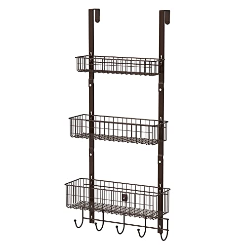 ETELI Over the Door Basket Organizer 3 Tier Hanging Basket Door Shelf Rack Heavy Duty Over Door Pantry Organizer with 3 Metal Baskets for Kitchen Bathroom Bedroom Living Room, Dark Brown - color: Dark Brown