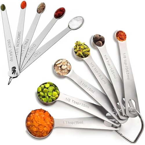 11PCS Measuring Spoons Set Stainless 1 tbsp, 1/2 tbsp, and 1-1/16tsp Steel Measuring Spoons for Cooking Baking Spice Jars and Liquid Ingredients - size: 11 Pcs