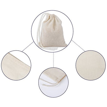 Pangda 100 Pieces 4 x 3 Inches Muslin Cotton Drawstring Bags Small Cheese Cloth Reusable Sachet Bag for Storage Spices Teas Soaps Candy Jewellery Party Home Supplies (4 x 3 Inches) - size: 1 count (Pack of 100)