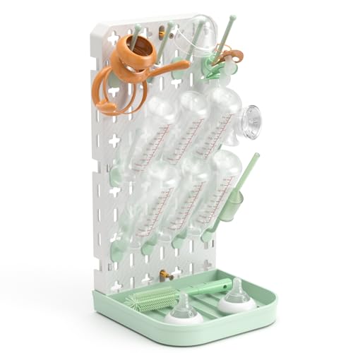 Baby Bottle Drying Rack Baby Bottle Holder Space Saving Bottle Dryer Rack Station Countertop Storage Organizer 12 Travel Bottle Drying Rack Vertical Breast Pump Part Plastic Bag Cup Dryer Tower Green - color: Green