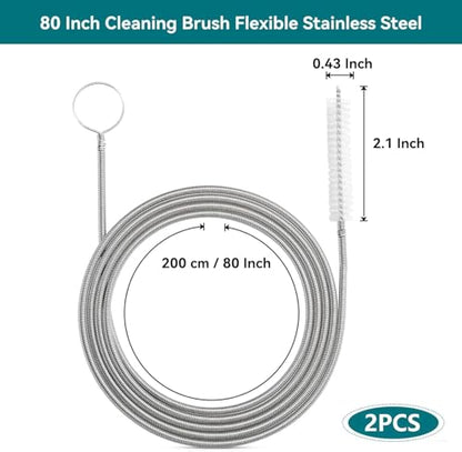2 Pack 80 Inch Long Flexible Drain Brush, Sunroof Drain Cleaning Tool for Ice Maker, Refrigerator, Straw & Feeding Tube - size: 80 IN