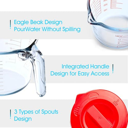 2-Cup High Borosilicate Glass Measuring Cup with Lid for Kitchen | Glass Measuring Beaker with Handle, Measuring Cups with Lid for Liquids, Ideal for Baking, Cooking, Mixing, and Heating - size: 2-Cup