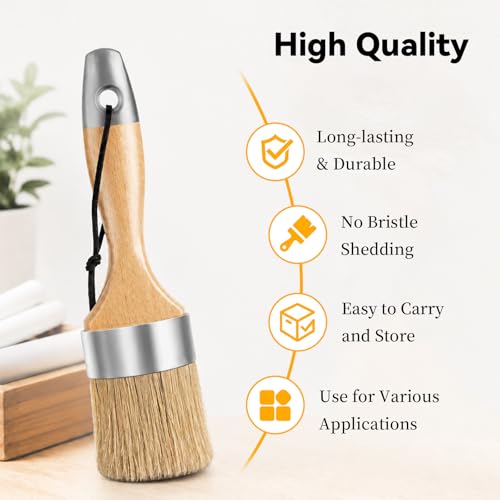 5 Pack Natural Bristle Chalk Paint Wax Brush Set, Multi-Size Wooden Handle Chalk Paint Brushes for Furniture Refinishing, Waxing, Chalk Paint, Milk Paint, DIY Craft & Home Restoration - size: 1 Large, 3 Small, Paddle Brush