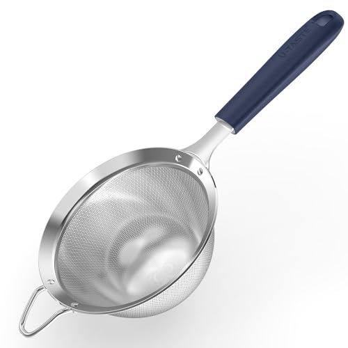 U-Taste Medium Fine Mesh Strainer: 18/8 Stainless Steel 4.73in 30 Mesh Kitchen Food Sieve with Sturdy Riveted Silicone Handle, Heavy Duty Deep Handheld Metal Colander for Rice, Quinoa(Midnight Blue) - color: (3) Midnight Blue, size: M-4.73in