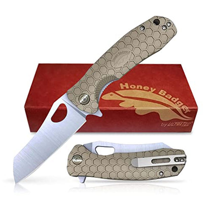 Honey Badger Knife - Flipper Wharncleaver Pocket Knife, EDC Hunting with 3.6" Steel Blade, Nylon+Glass Fiber Handle & Reversible Pocket Clip Medium Tan HB1039 - color: Medium Wharncleaver Tan