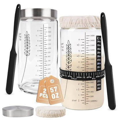 Premium Sourdough Starter Jar, 57oz Large Capacity Sourdough Jar | Sourdough Bread Starter Kit for Perfect Sour Dough Bread (Black, 2 Pack) - size: Tall - Black 2 Pack