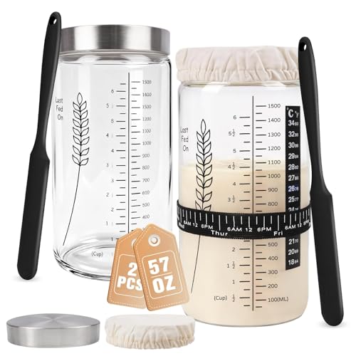Premium Sourdough Starter Jar, 57oz Large Capacity Sourdough Jar | Sourdough Bread Starter Kit for Perfect Sour Dough Bread (Black, 2 Pack) - size: Tall - Black 2 Pack