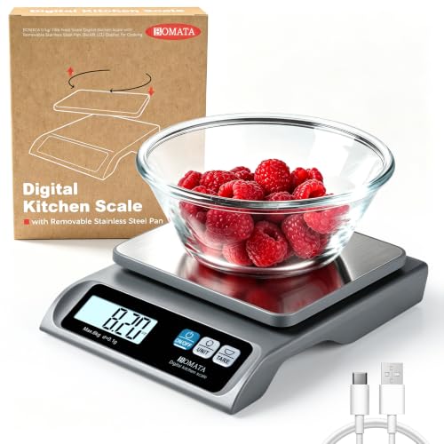 BOMATA 0.1g High Precision Food Scale, USB Rechargeable, 13lb Digital Kitchen Scale with Removable Stainless Steel Pan, Backlit LCD Display, for Cooking, Baking B621 Grey - color: Grey Rechargeable