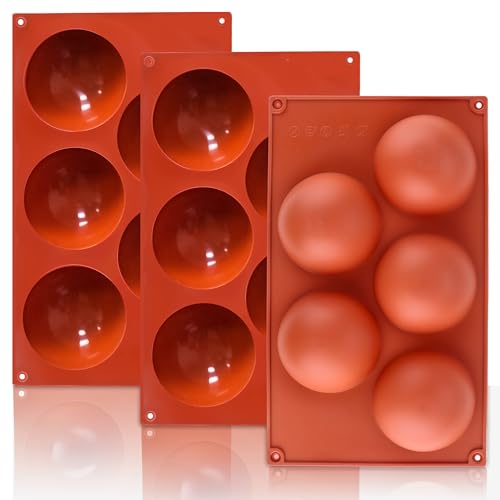 Lerykin 3 Pack Extra Large 5-Cavity Semi Sphere Silicone Molds, Half Sphere Baking Mold Non-Stick for Making Big Size Hot Chocolate Bomb, Jelly, Cake, Dome Mousse - color: 5-Cavity Extra Large ( 3 Pack )