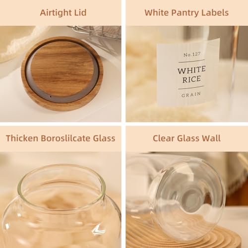2 Pack Large Glass Flour and Sugar Storage Containers with Airtight Acacia Lids and 132 Kitchen Pantey Labels Preprint - 95 LF OZ Borosilicate Glass Canister Sets for Food,Spaghetti,Cookie,Rice - size: 95oz-2 Pack