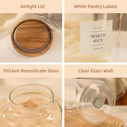 2 Pack Large Glass Flour and Sugar Storage Containers with Airtight Acacia Lids and 132 Kitchen Pantey Labels Preprint - 95 LF OZ Borosilicate Glass Canister Sets for Food,Spaghetti,Cookie,Rice - size: 95oz-2 Pack