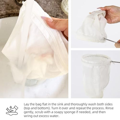 Ultra Fine Mesh Strainer Bags, 6 Pcs Reusable Mesh Filter Bags with 2 Pcs Stainless Steel Handle Frame for Filter NutMilk, Coffee, Milk, Butter, Juices and Fresh Cheese